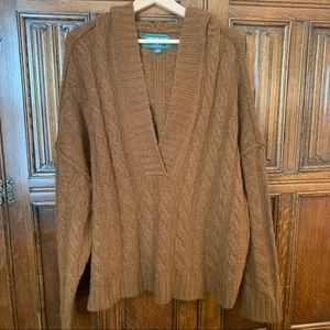 American Eagle v-neck hooded cable knit sweater